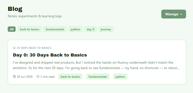 Day 0: 30 Days Back to Basics